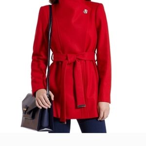 Ted Baker Red Wool Cashmere Blend Belted Coat TB1/US4